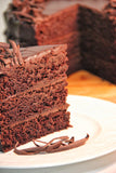 close up of chocolate slice cake