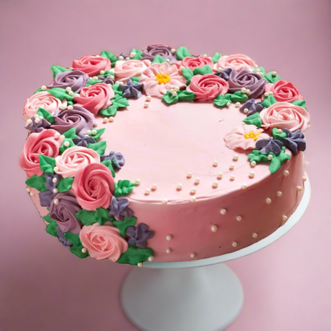 Beautful pink based floral cake that comes in a variety of flavors. Perfect for your next event. We offer cake deliver in Dubai. Place your order online and we will deliver