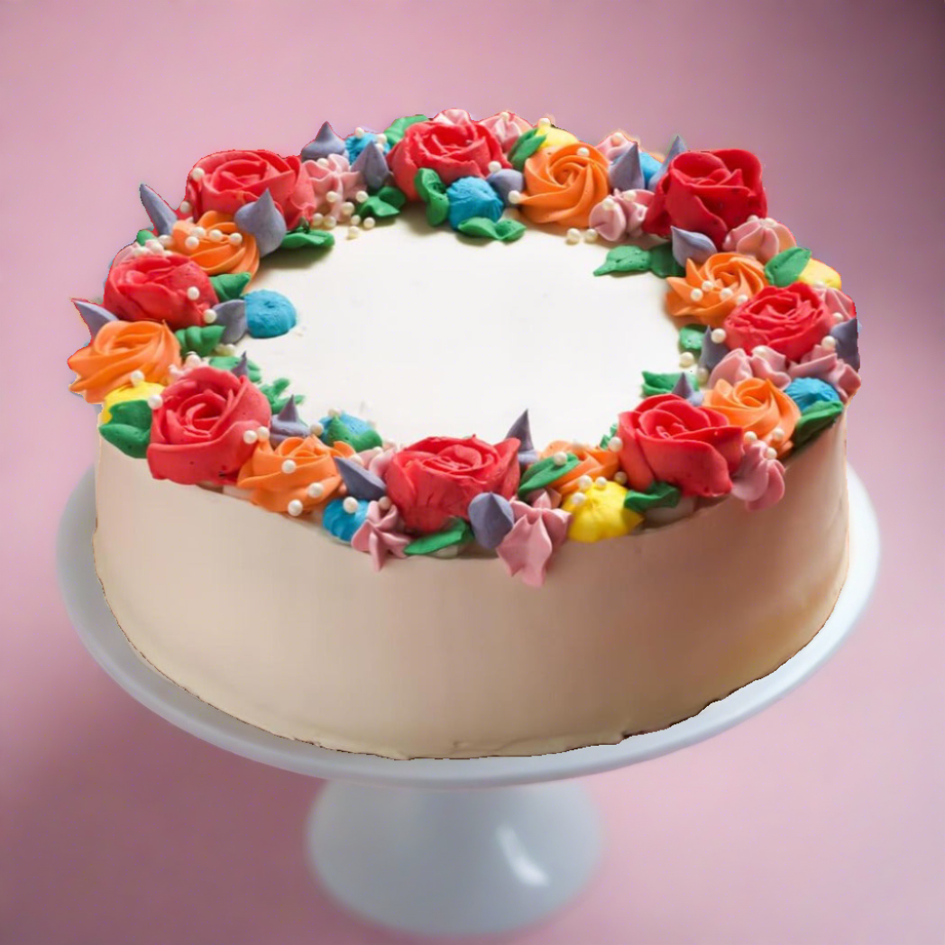 White base floral cake. This beautiful cake is perfect for your next celebration. We offer cake delivery in Dubai. Order online for delivery