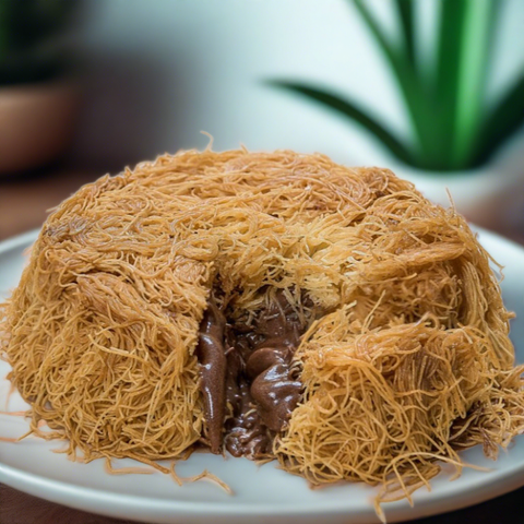 Molten Chocolate Kunafa. Delicious Kunafa Filled with Hazelnut Chocolate Filling!  We offer cake Delivery in Dubai. Order online for delivery. 