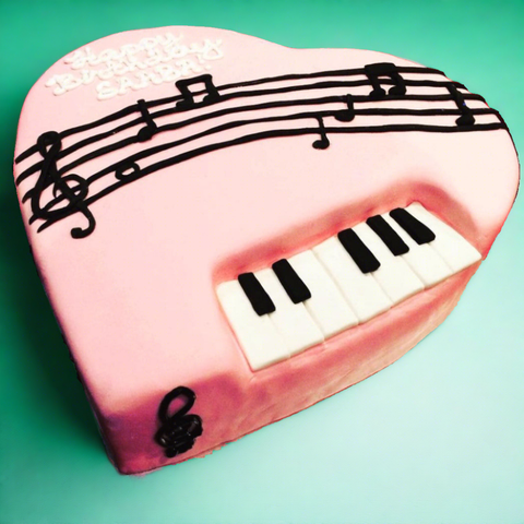 Piano heart shaped fondant cake