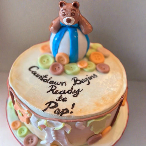 Baby Shower Cake with Teddy 3D modeling. Customized Cakes at Looshi's Bakery