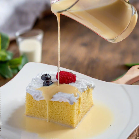 Original Milk Cake, topped with fruits. 